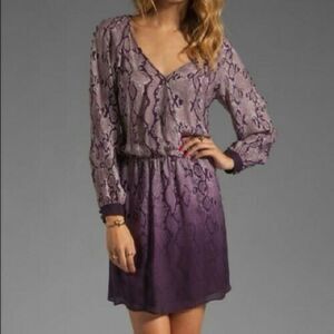 Parker Snake Print Purple Ombre Long Sleeve Faux Wrap Silk Dress Sz XS